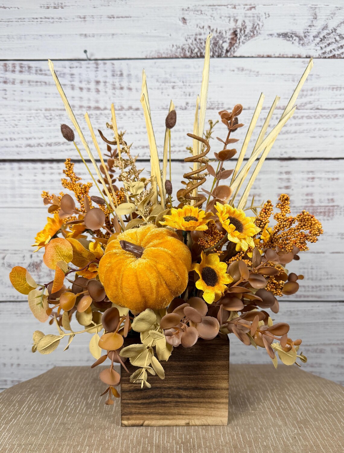 Fall Floral Arrangement | Mustard Yellow, Gold & Brown | 14.5" Tall
