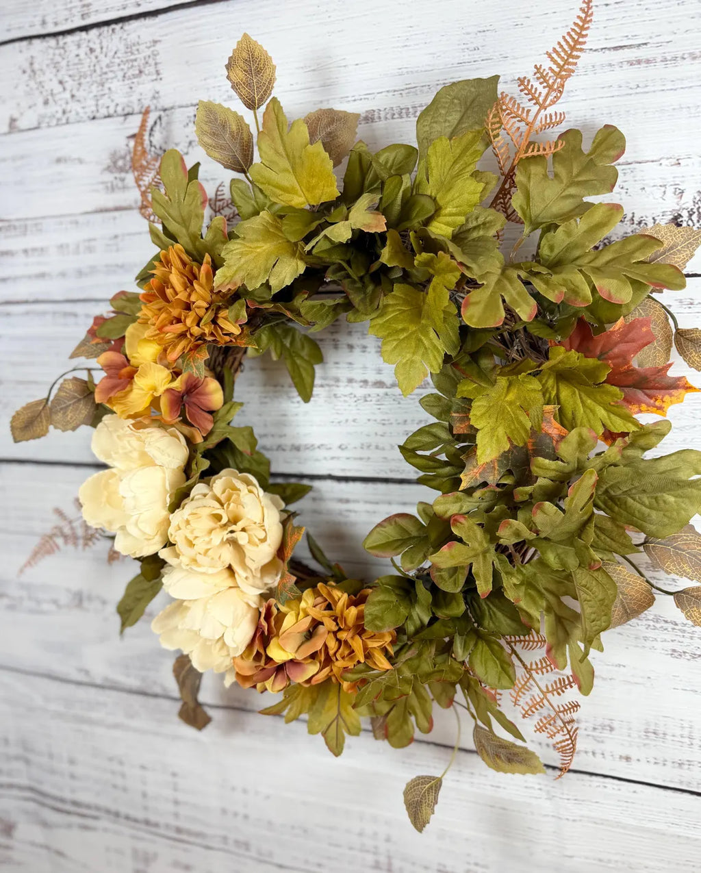 Cream Peony Fall Wreath | Cream, Olive Green & Warm Gold