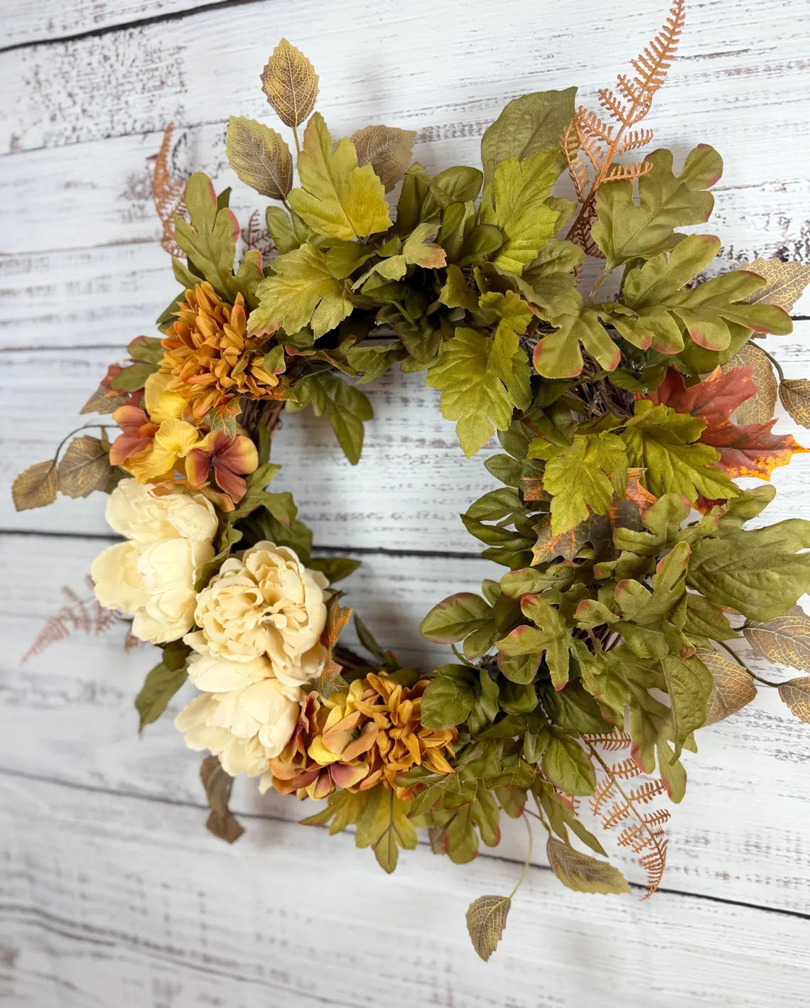 Cream Peony Fall Wreath | Cream, Olive Green & Warm Gold