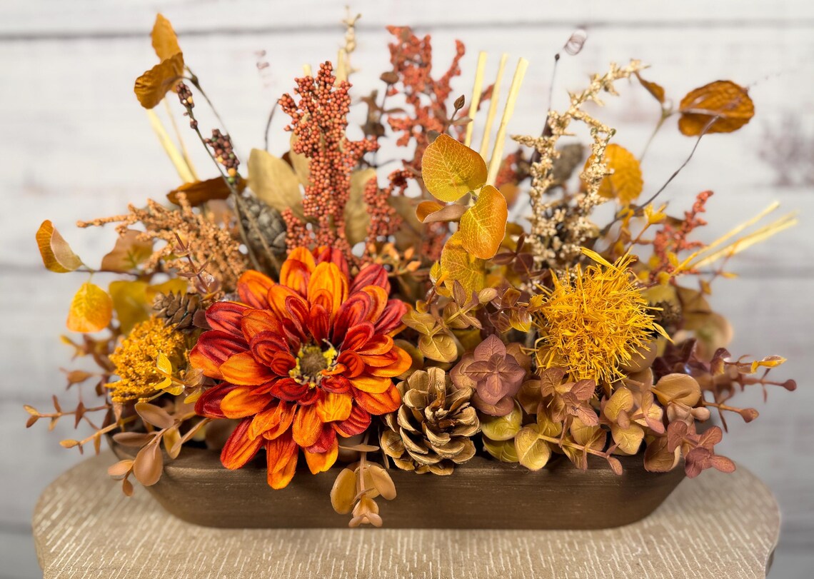 Fall Floral Arrangement | Orange, Gold & Brown | 10.5" Tall