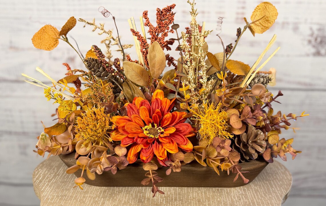 Fall Floral Arrangement | Orange, Gold & Brown | 10.5" Tall