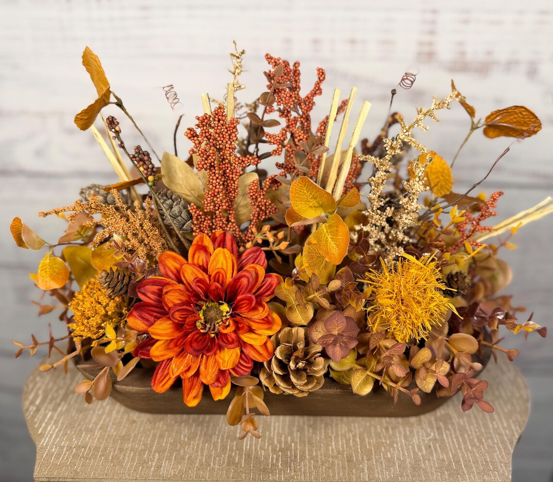 Fall Floral Arrangement | Orange, Gold & Brown | 10.5" Tall