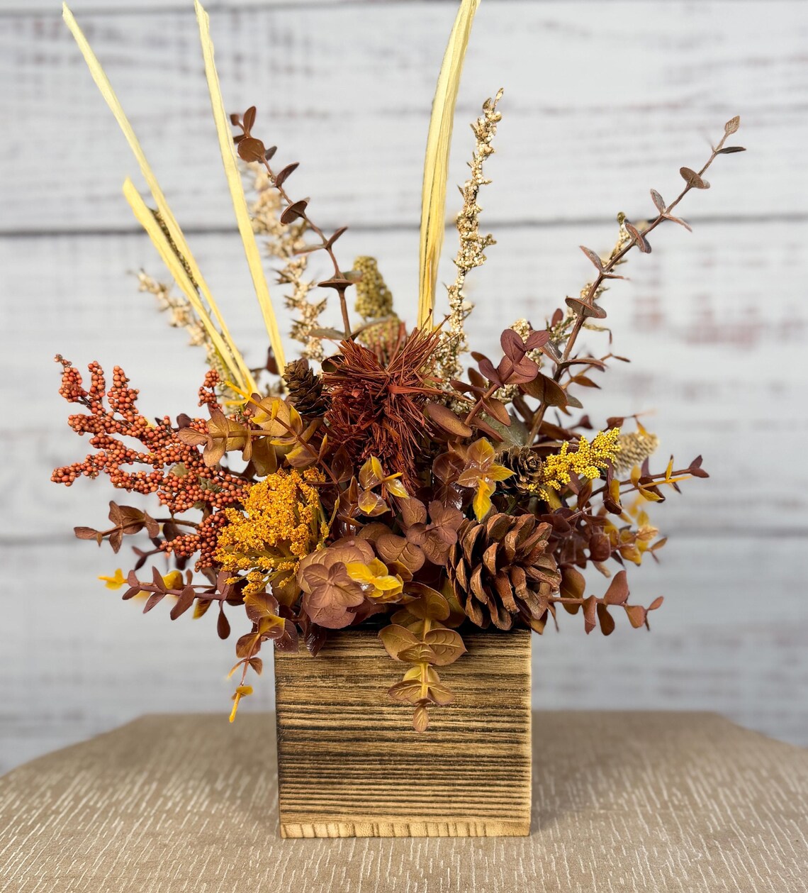 Fall Floral Arrangement | Gold, Brown & Mauve | 14.5" Tall