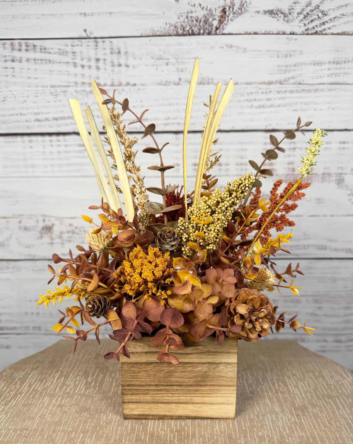Fall Floral Arrangement | Gold, Brown & Mauve | 12.5" Tall