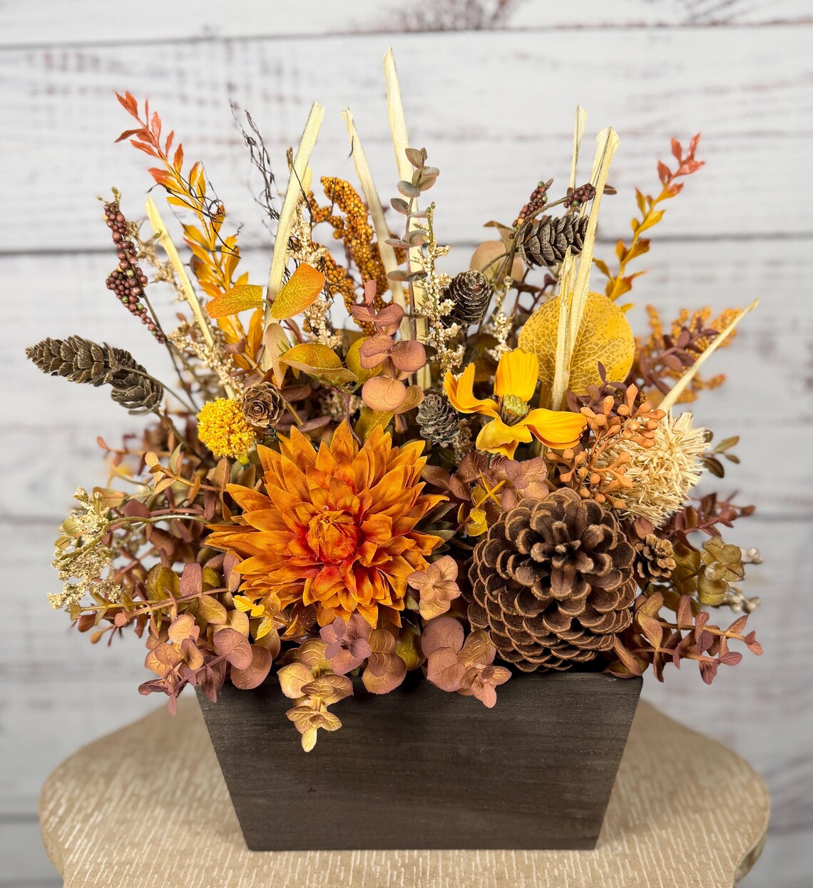 Fall Floral Arrangement | Orange, Gold & Brown | 15" Tall
