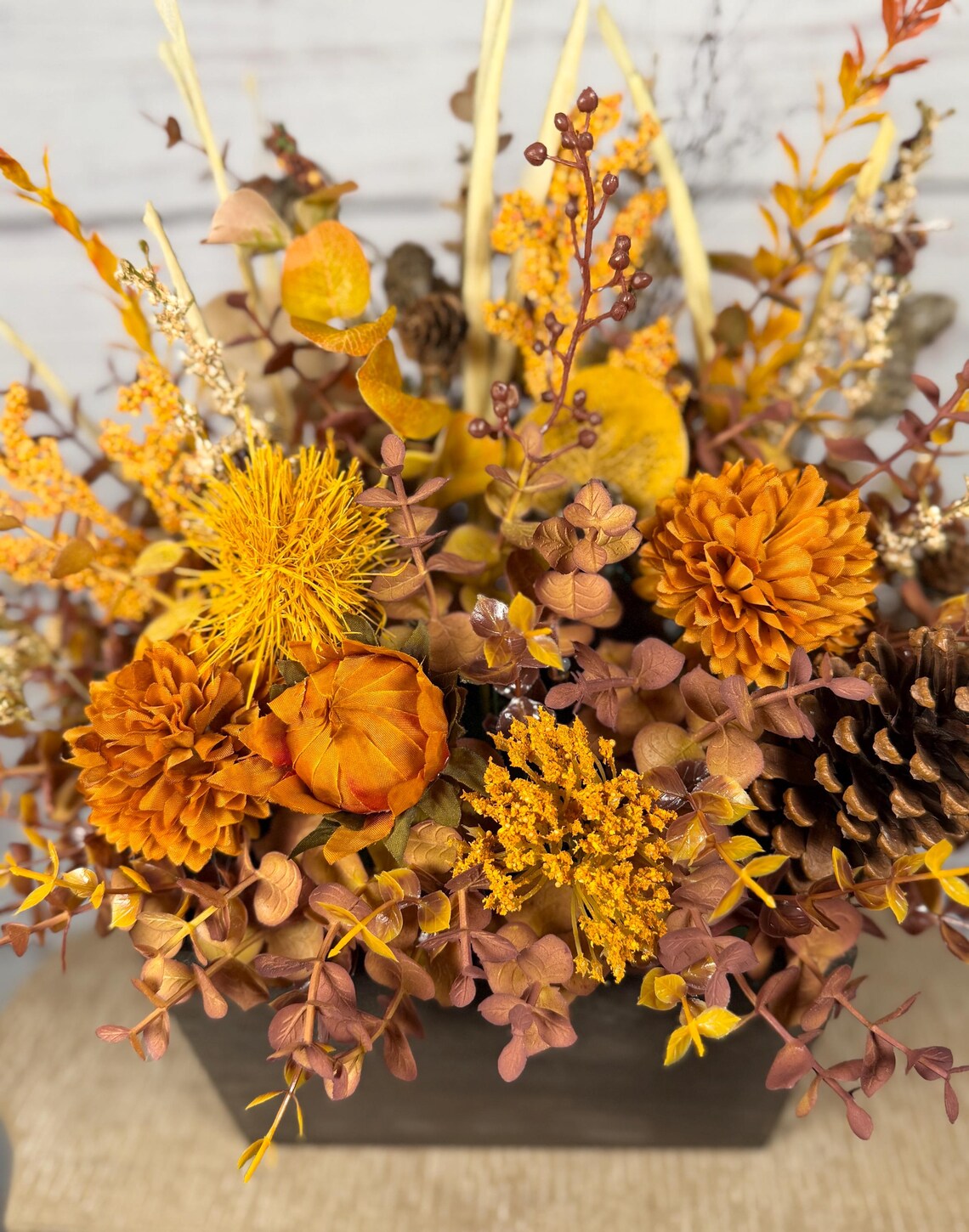 Fall Floral Arrangement | Orange, Gold & Brown | 15" Tall