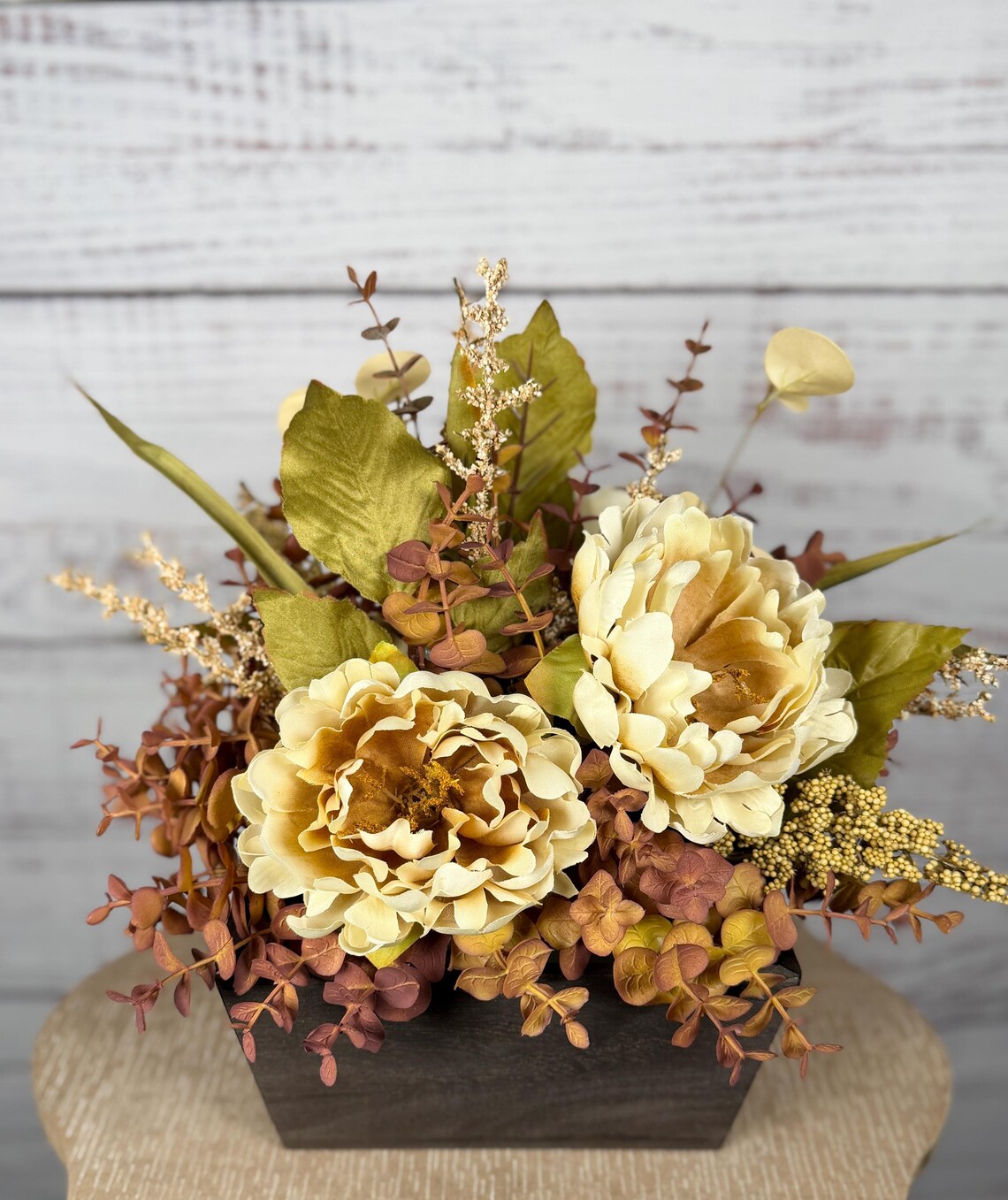 Cream Peony Fall Arrangement | Cream, Mauve & Olive Green