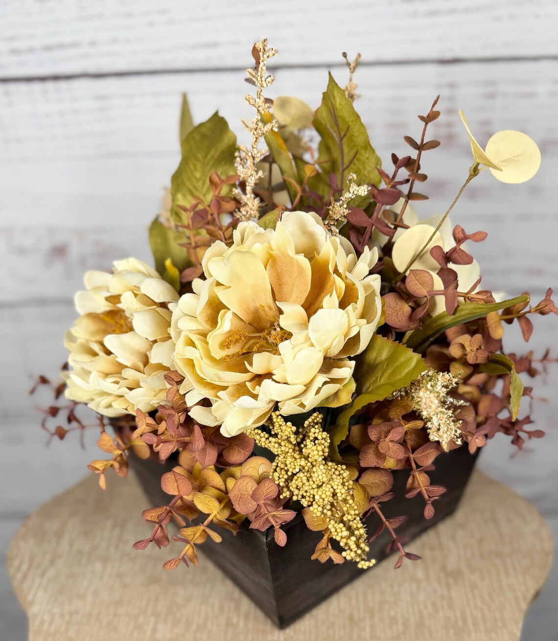 Cream Peony Fall Arrangement | Cream, Mauve & Olive Green