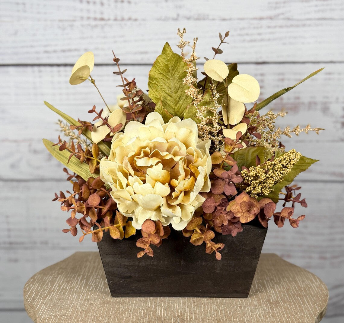 Cream Peony Fall Arrangement | Cream, Mauve & Olive Green