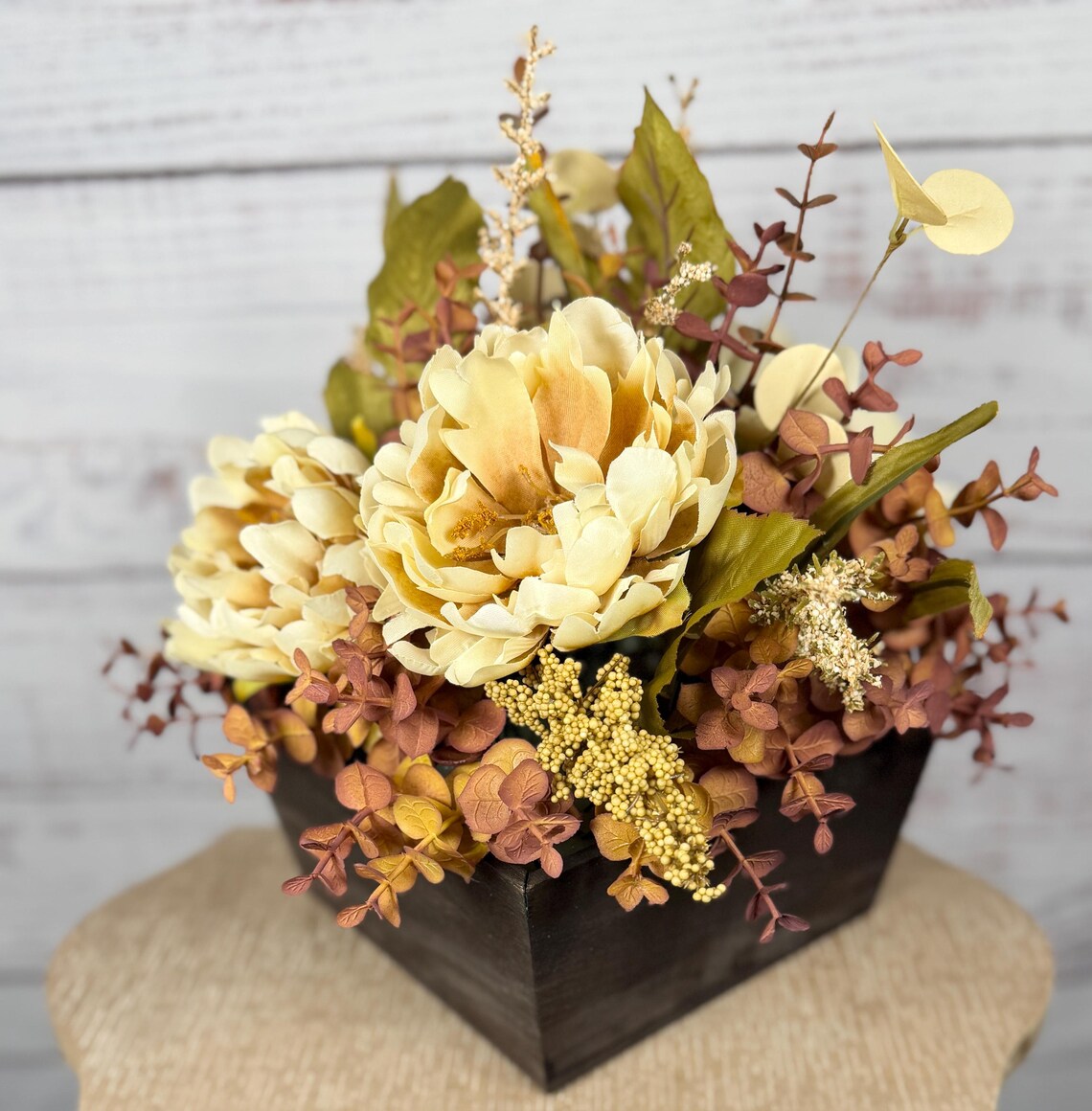 Cream Peony Fall Arrangement | Cream, Mauve & Olive Green