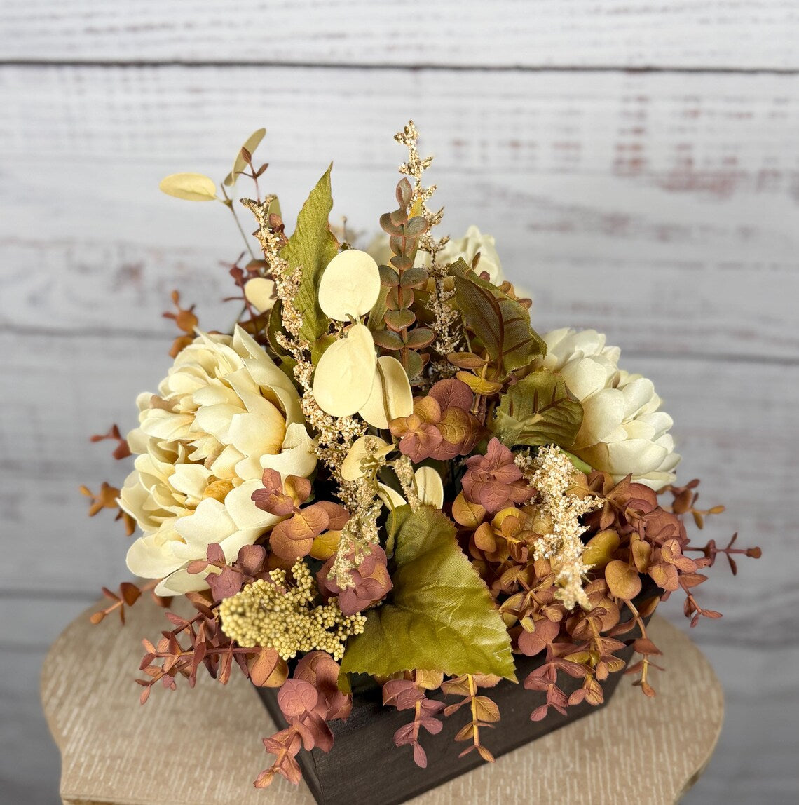 Cream Peony Fall Arrangement | Cream, Mauve & Olive Green