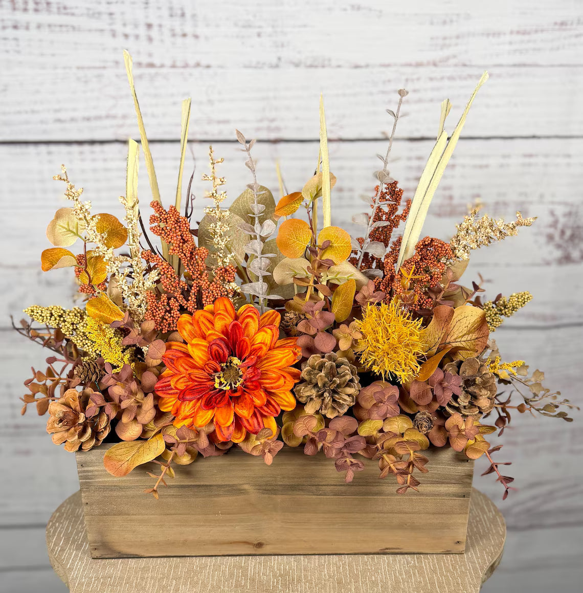 Fall Floral Arrangement | Orange, Gold & Brown | 15" Tall