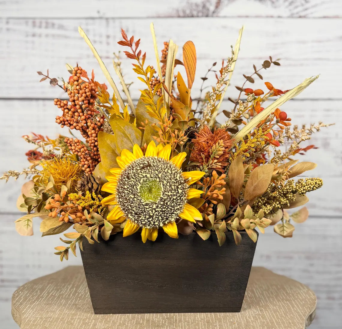 Sunflower Harvest Fall Arrangement | Yellow, Orange & Rustic Brown
