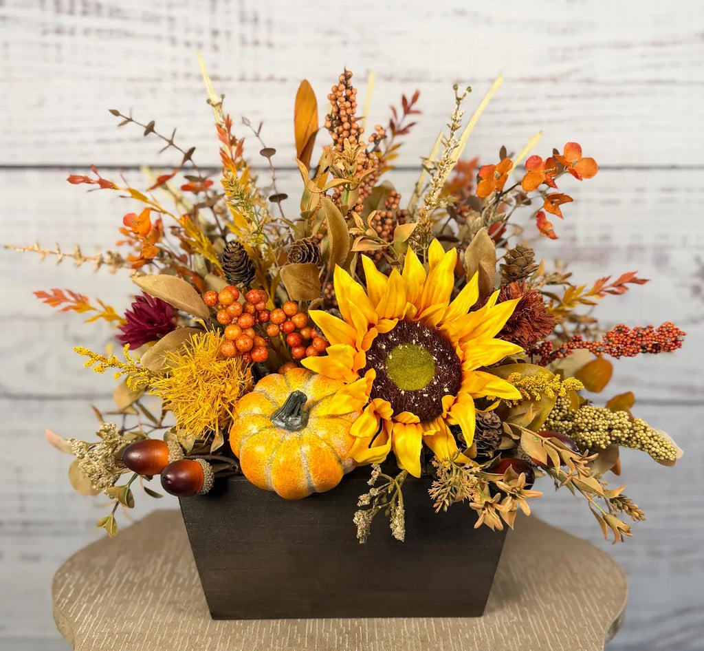 Sunflower Harvest Fall Arrangement | Yellow, Orange & Rustic Brown