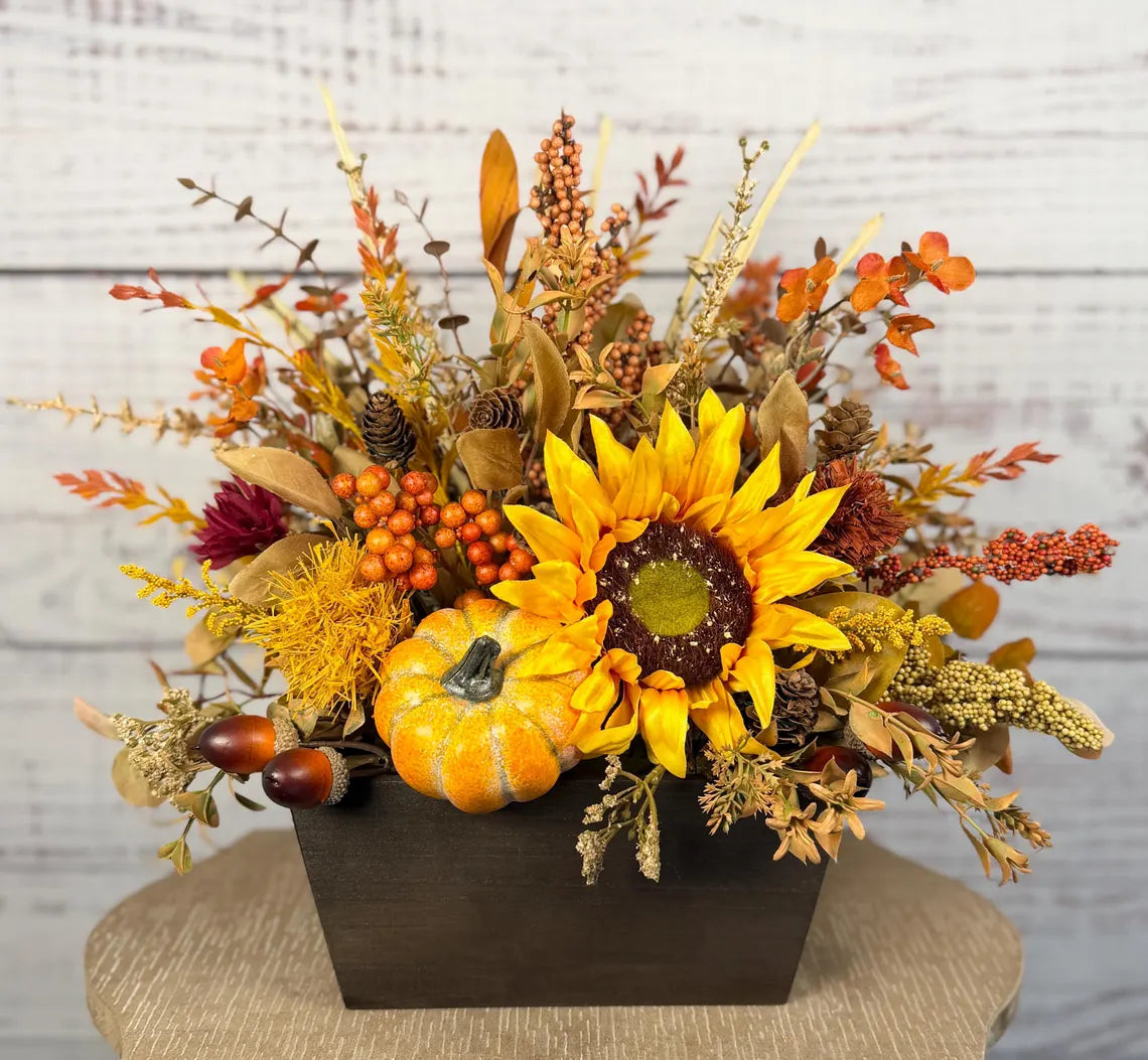 Sunflower Harvest Fall Arrangement | Yellow, Orange & Rustic Brown