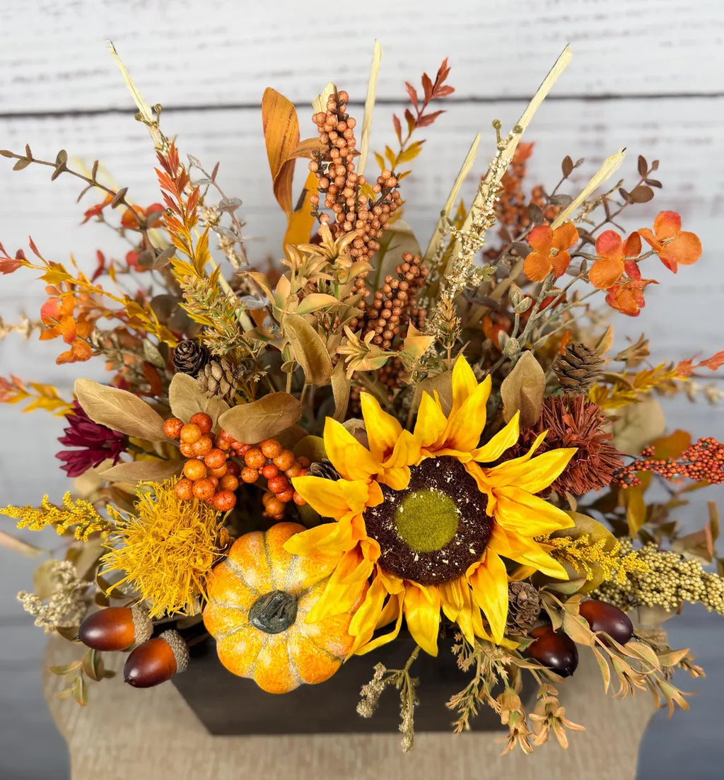Sunflower Harvest Fall Arrangement | Yellow, Orange & Rustic Brown