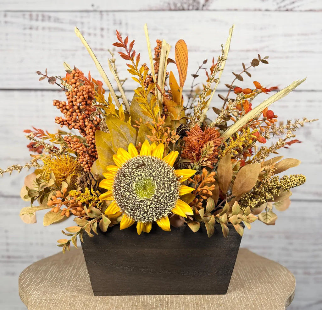 Sunflower Harvest Fall Arrangement | Yellow, Orange & Rustic Brown