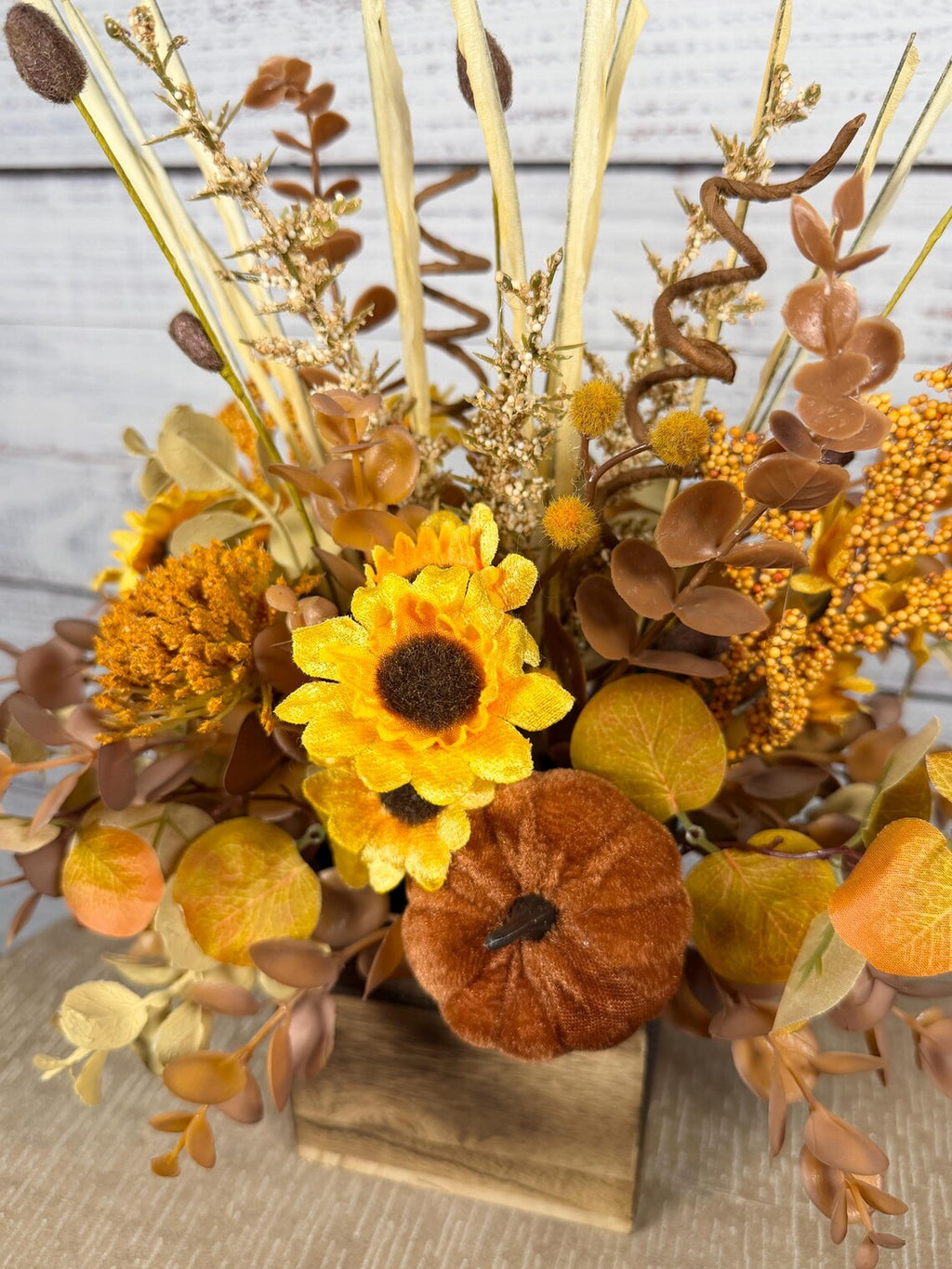 Golden Pumpkin Fall Arrangement | Mustard Yellow, Brown & Gold