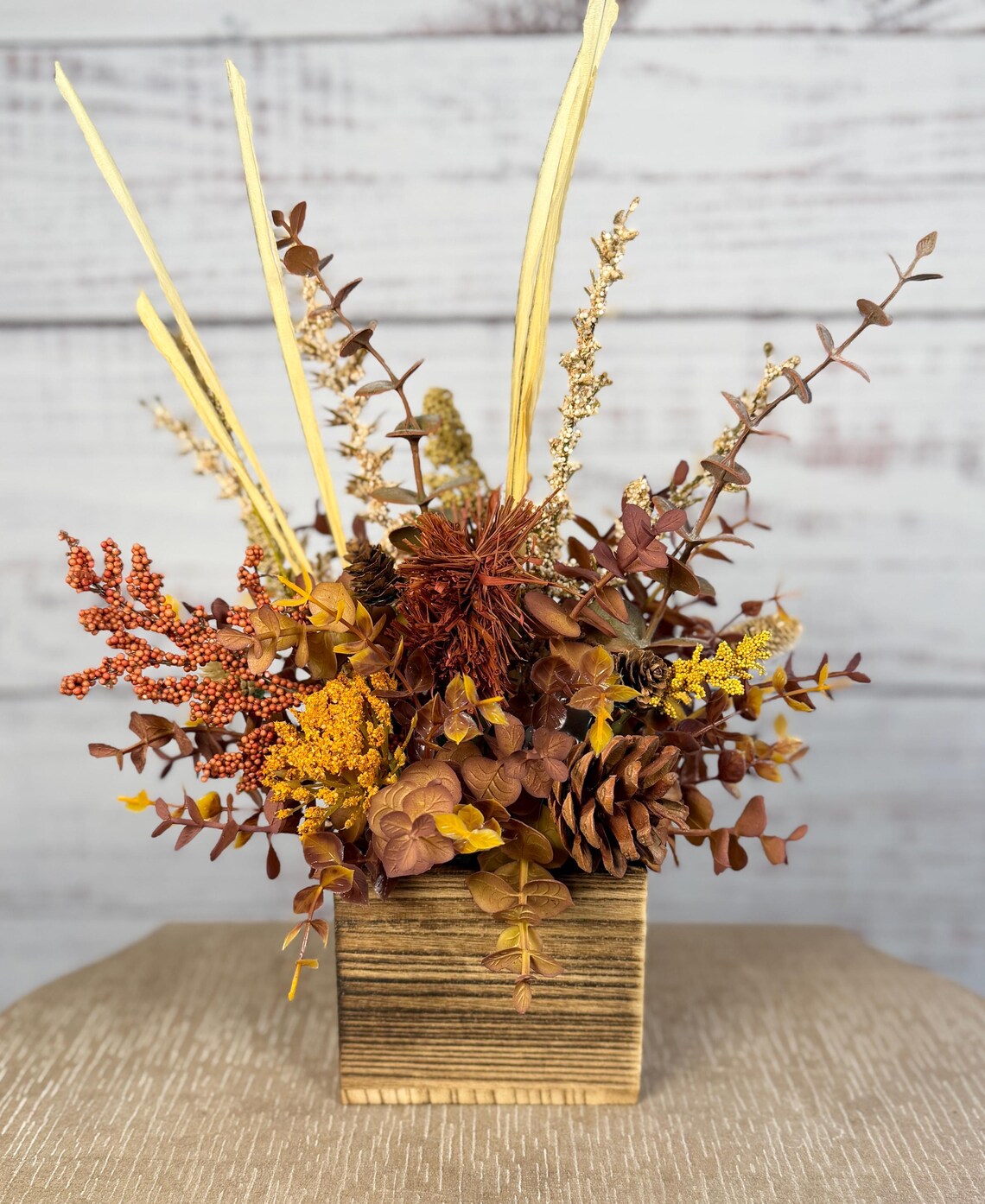 Fall Floral Arrangement | Gold, Brown & Mauve | 14.5" Tall