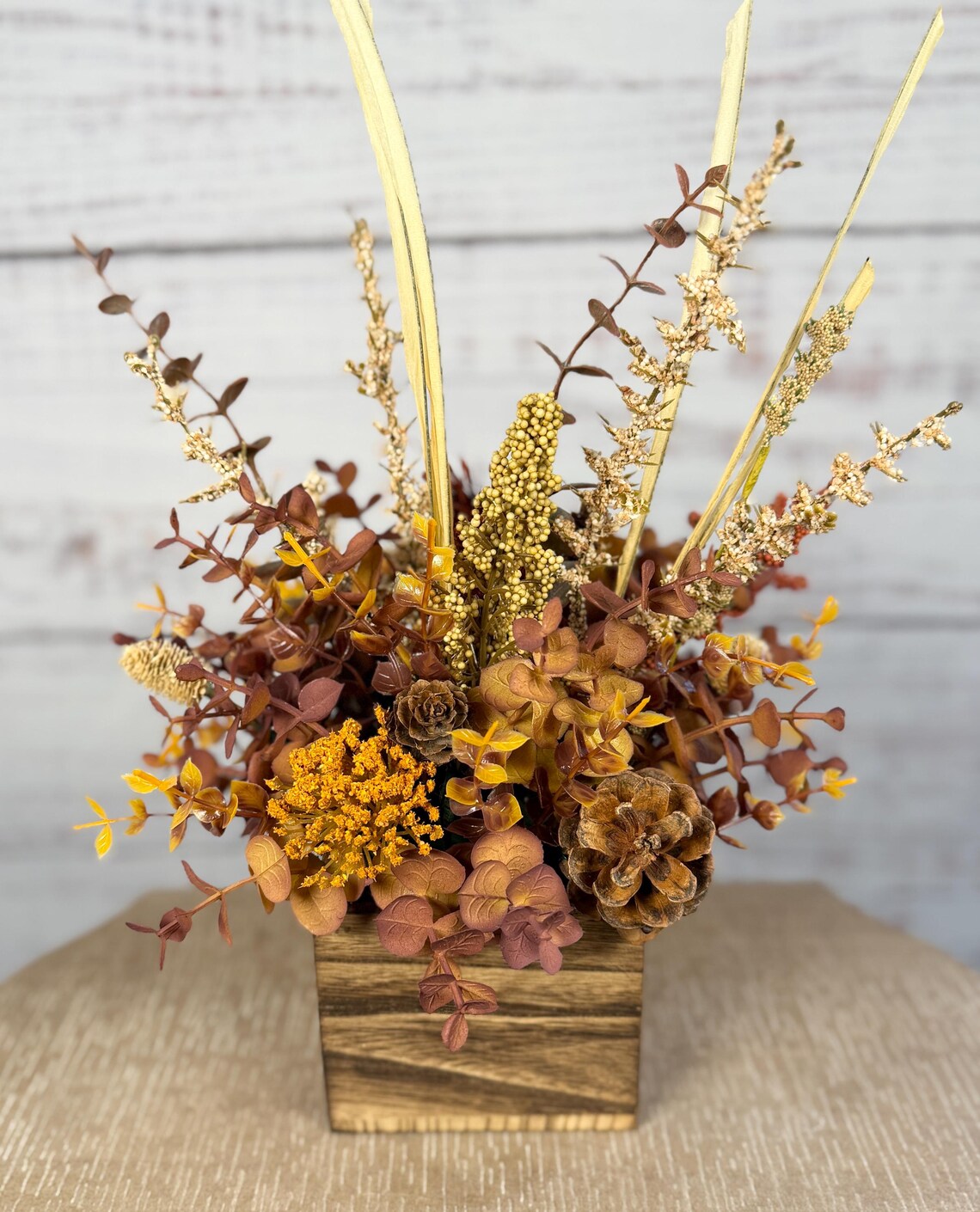 Fall Floral Arrangement | Gold, Brown & Mauve | 14.5" Tall
