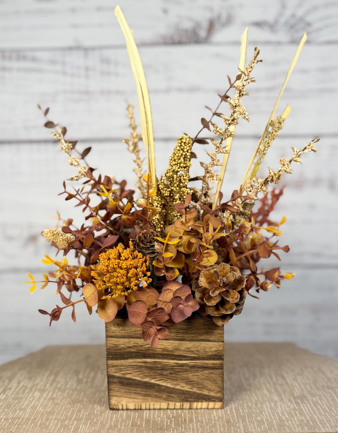 Fall Floral Arrangement | Gold, Brown & Mauve | 14.5" Tall