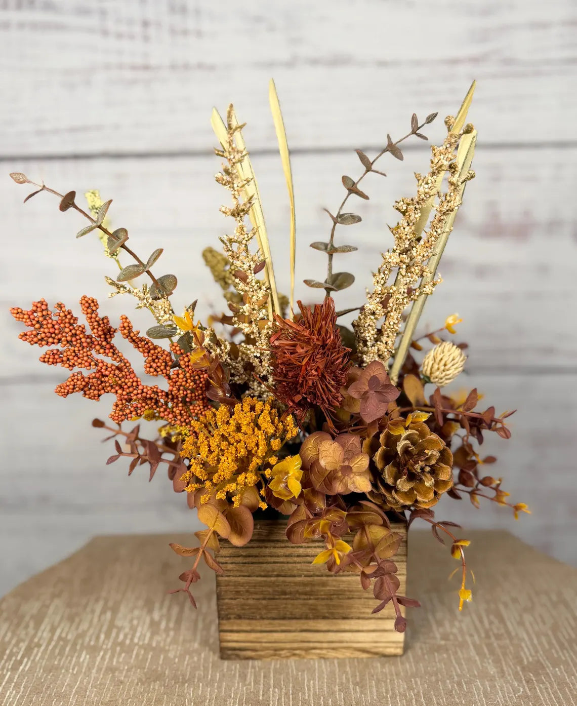 Fall Floral Arrangement | Gold, Brown & Mauve | 12.5" Tall