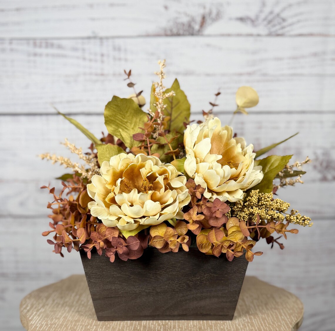 Cream Peony Fall Arrangement | Cream, Mauve & Olive Green