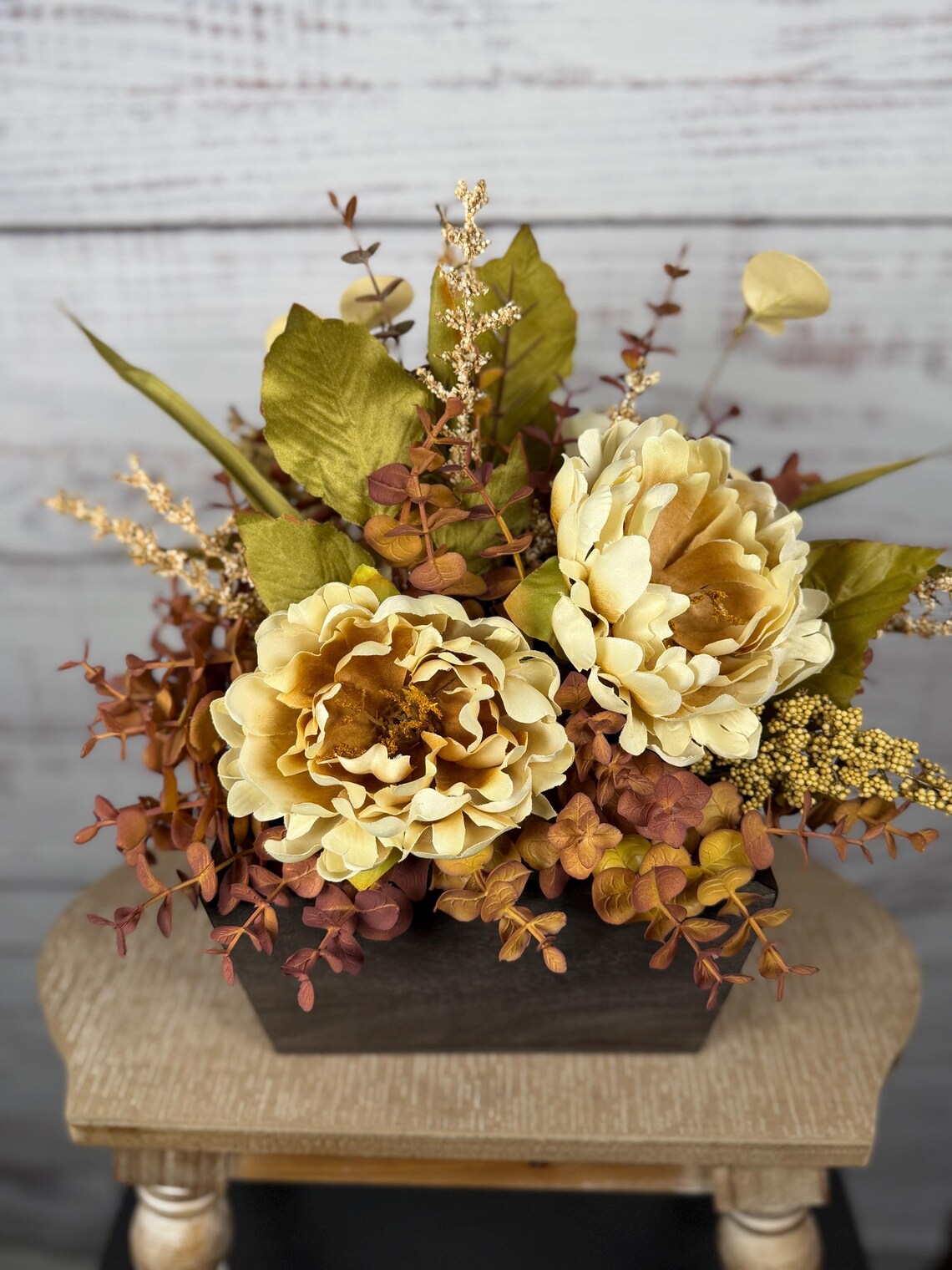 Cream Peony Fall Arrangement | Cream, Mauve & Olive Green