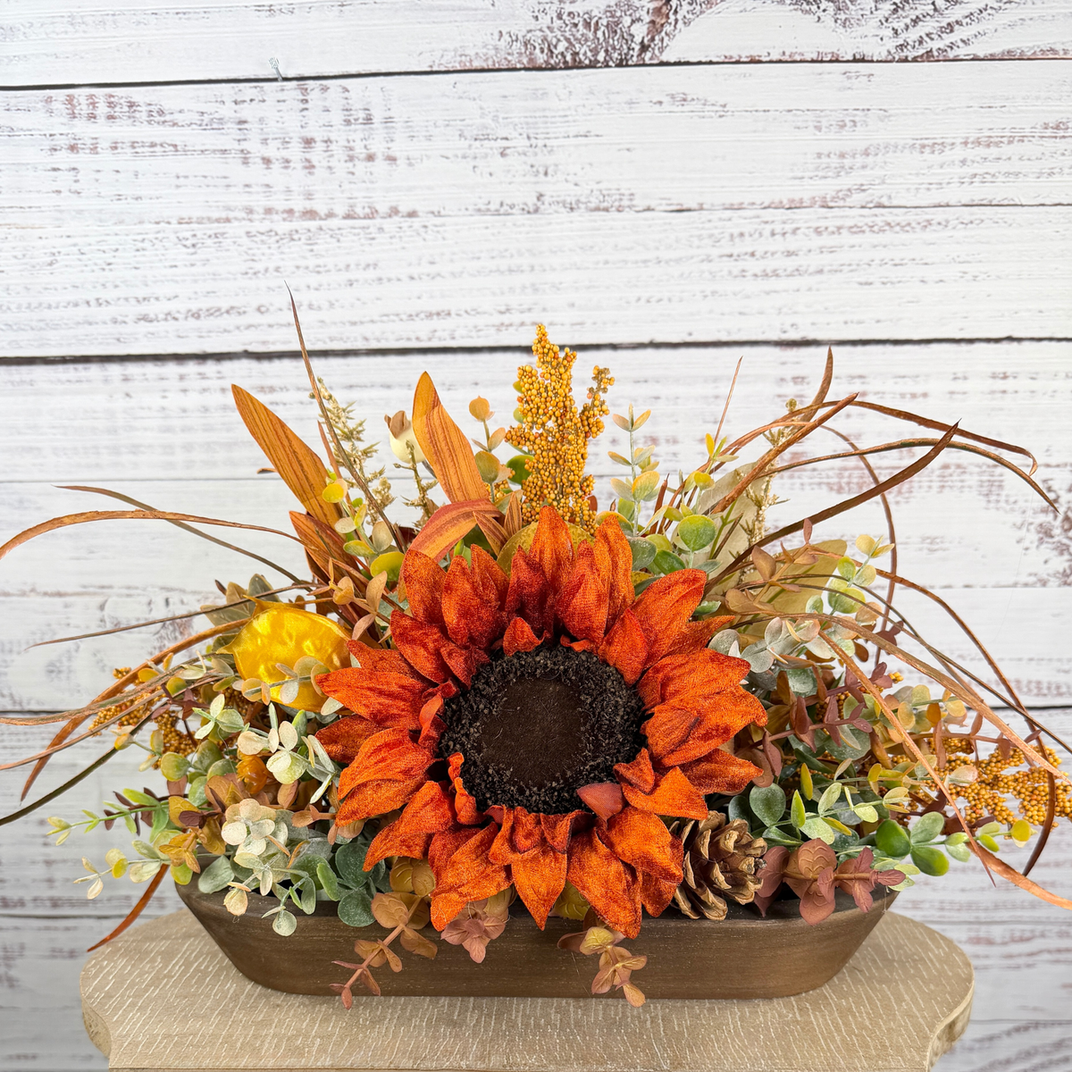 Autumn Sunflower Dough Bowl Arrangement