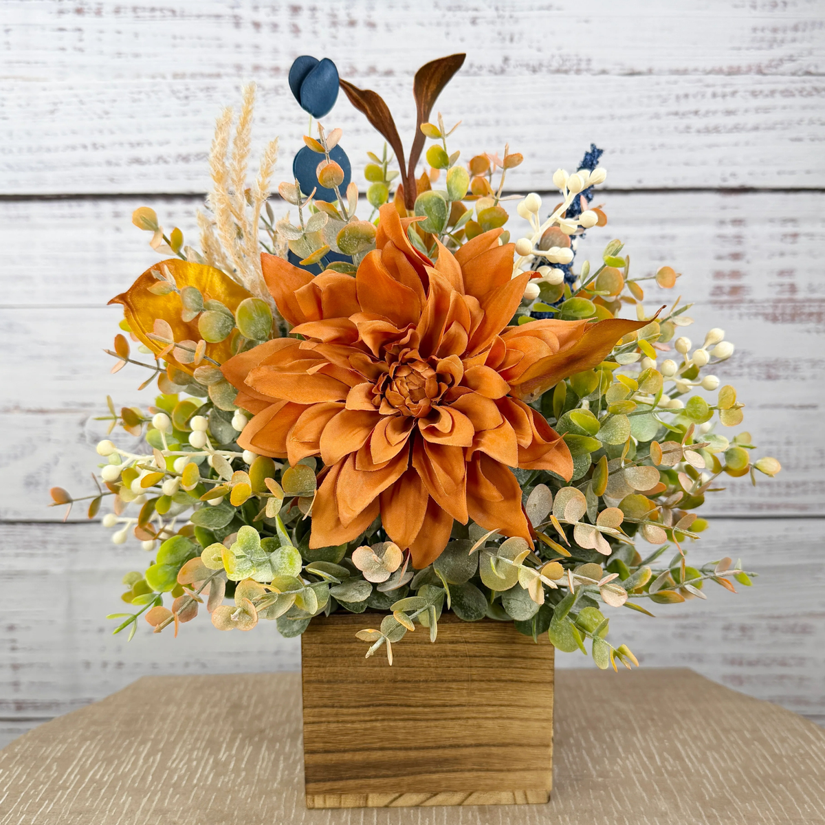 Copper Meadow Fall Floral Arrangement in Wood Cube