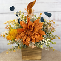 Autumn Blue Fall Floral Arrangement in Wood Cube