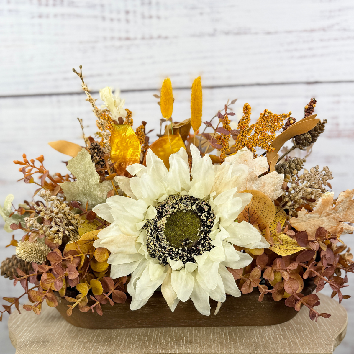 Cream Sunflower Fall Dough Bowl Arrangement