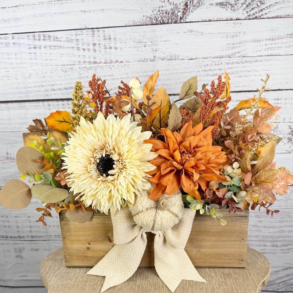Harvest Haven Fall Wood Trough Arrangement