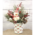 Snowberry Smiles snowman Christmas arrangement in holiday tin