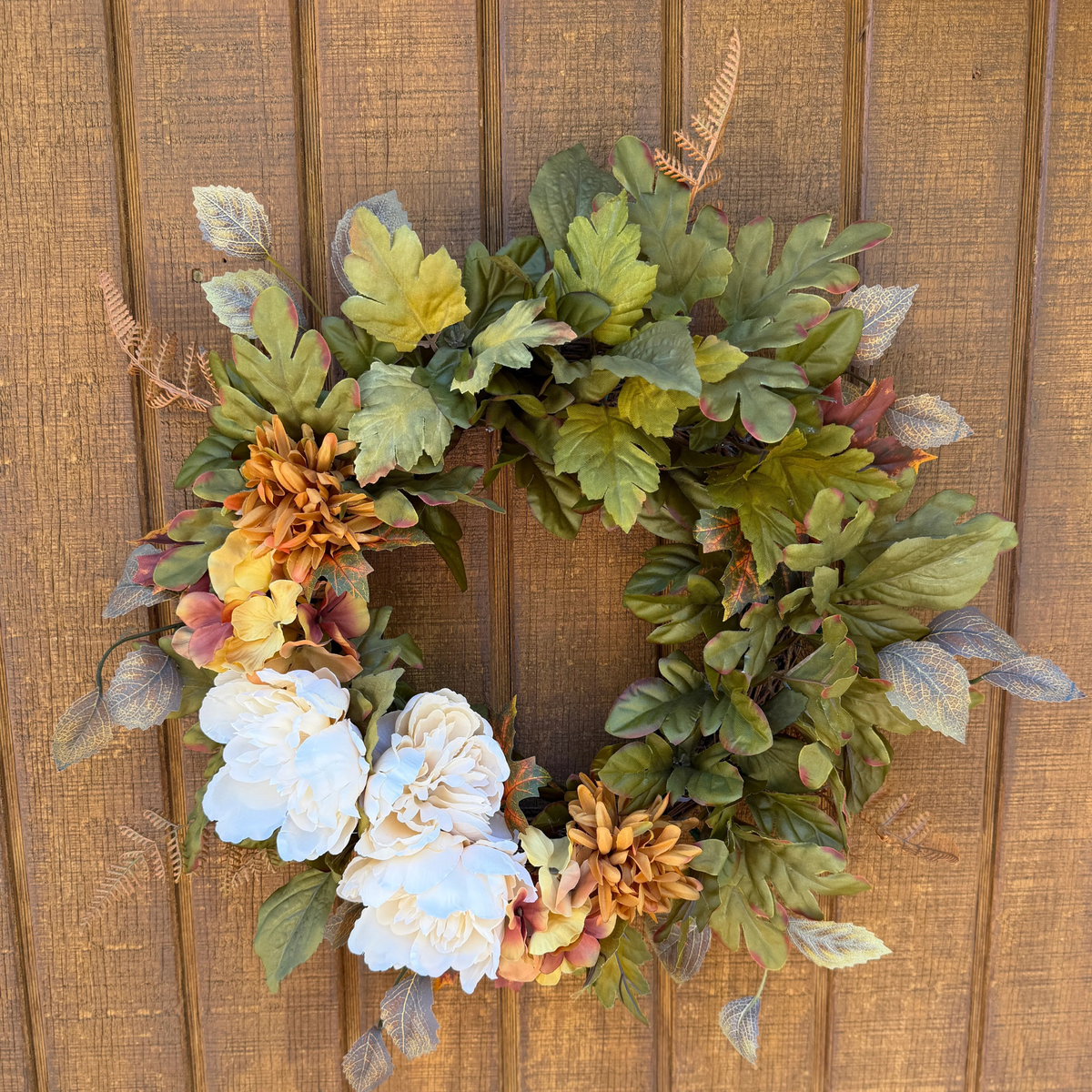 Cream Peony Fall Wreath | Cream, Olive Green & Warm Gold