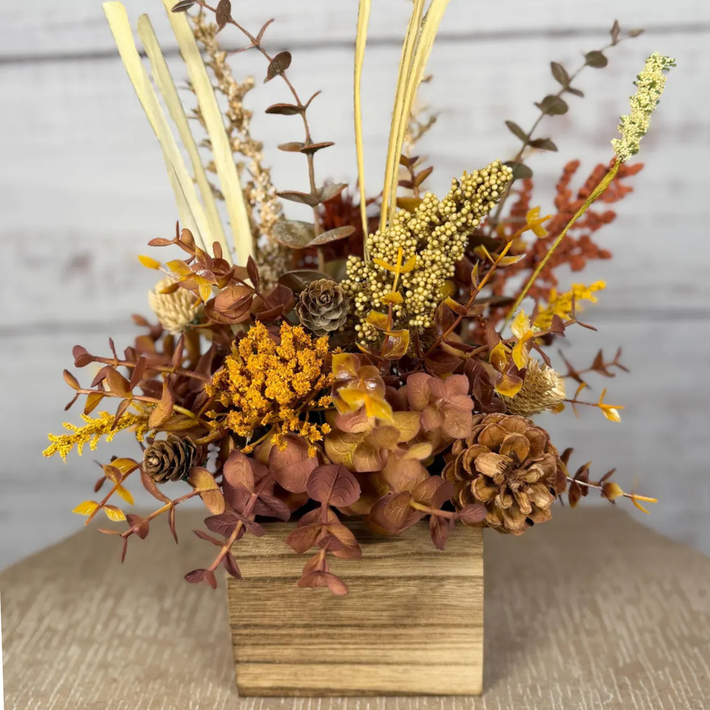 Golden Wildflower Fall Arrangement | Gold, Mauve & Brown