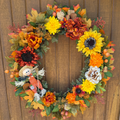 Oversized Scarecrow Sunflower Fall Wreath | Orange, Yellow, Rust & Cream | 34” Round