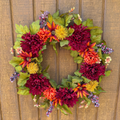 Burgundy Mum Fall Wreath | Burgundy, Orange & Olive Green